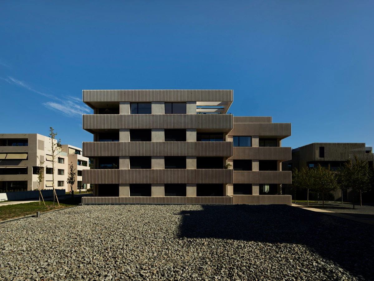 Outdoor view of Big Field Housing within the new district  FdMP architectes