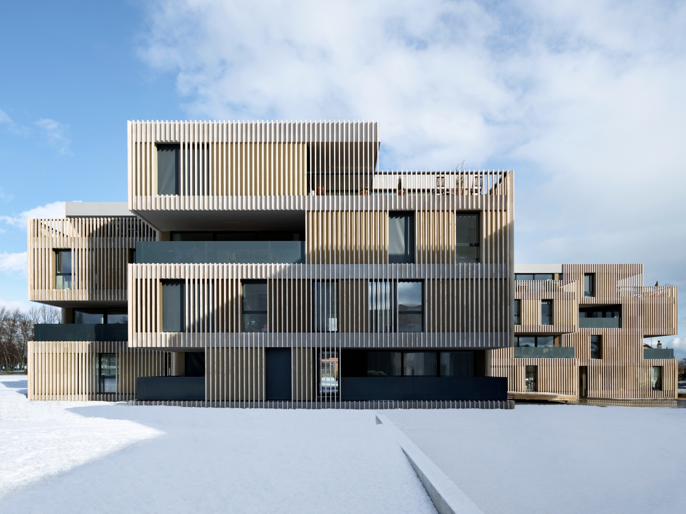 Vue extérieure des deux bâtiments FdMP architectes Group8